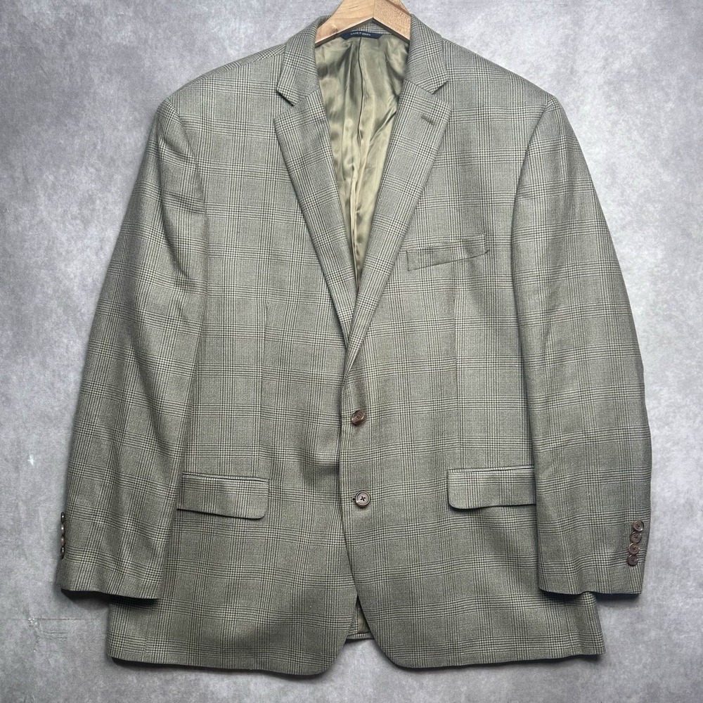 VTG Ralph Ralph Lauren Mens Silk Wool Blazer 50R | SportCoat Glen Plaid ~ Tan